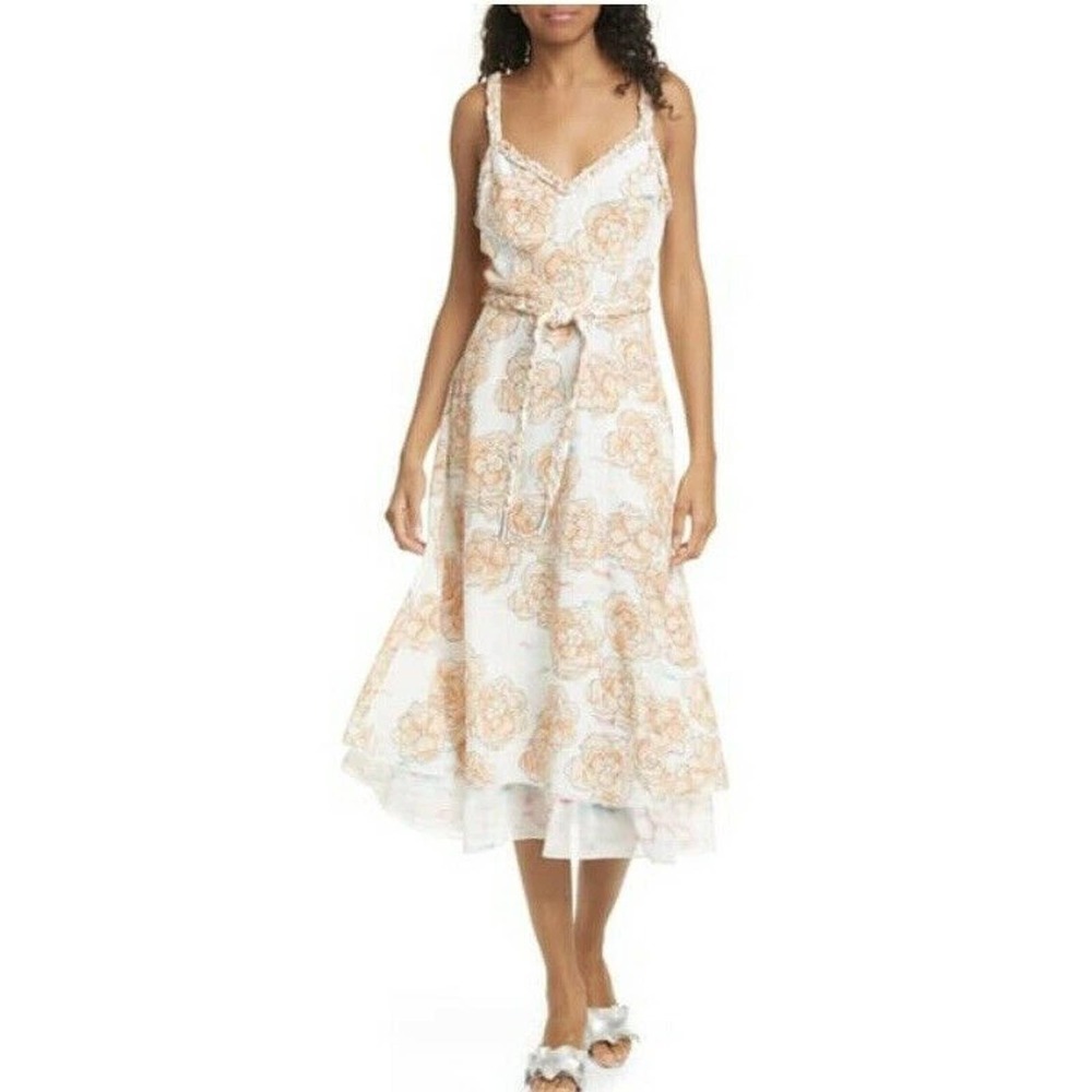 NEW DYVNA Womens Chacha Floral Dress‎ Size 10 Braided Strap Silk Midi NO BELT